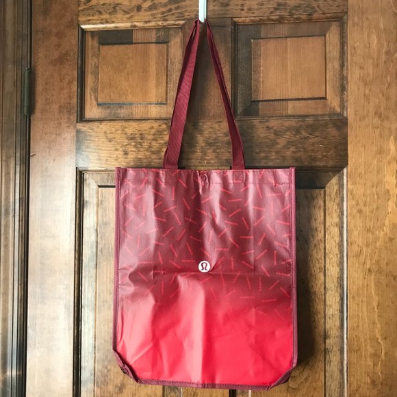 New, Never Used - Lululemon Ombre Red Logo Reusable Shopping Tote w/Snap Close - Picture 6 of 7